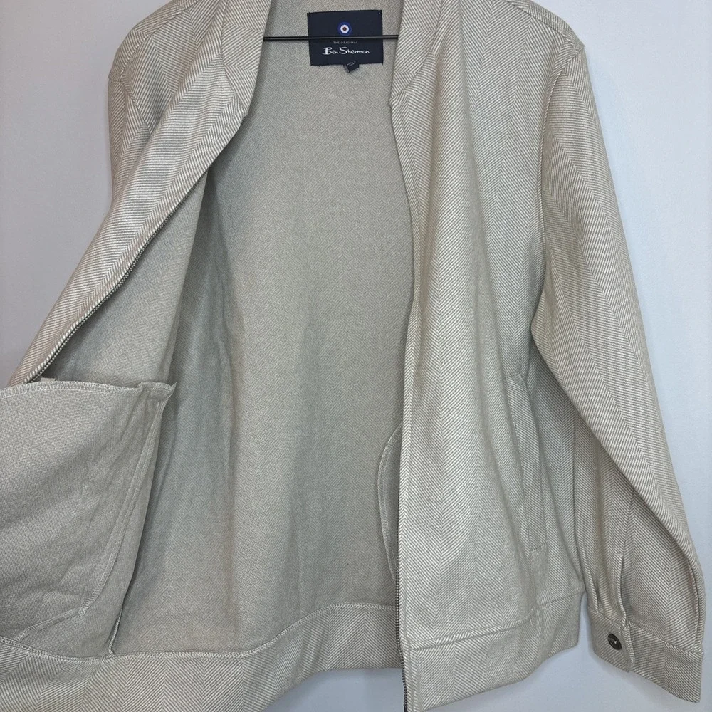 Ben‎ Sherman Jacket Alden Large Herringbone Baseball Collar Preppy Beige Grandpa